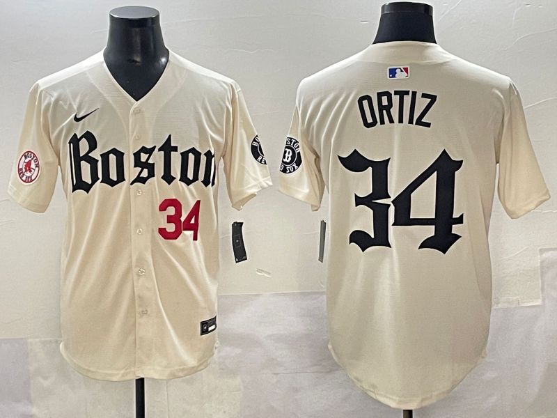 Men 2025 Boston Red Sox 34 Ortiz Cream Five generations Joint Name Nike MLB Jersey style 8